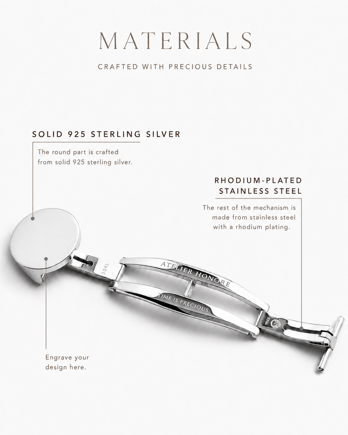 Personalised Deployant Watch Clasp — 925 Sterling Silver, Custom Engraved