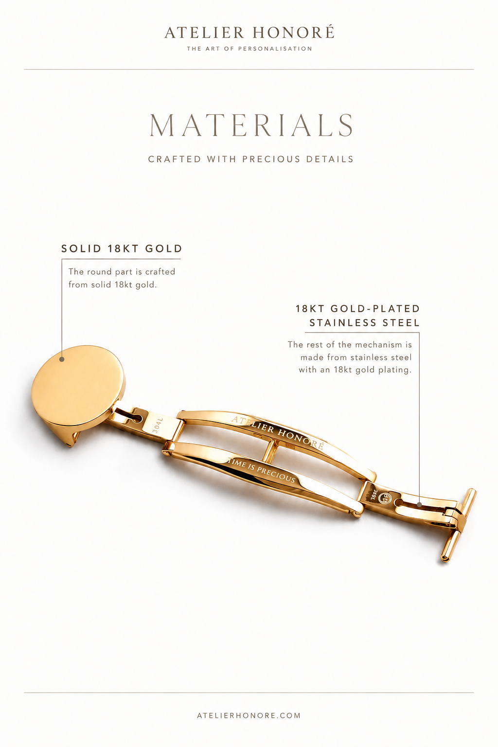 Personalised Deployant Watch Clasp — Solid Gold, Custom Engraved